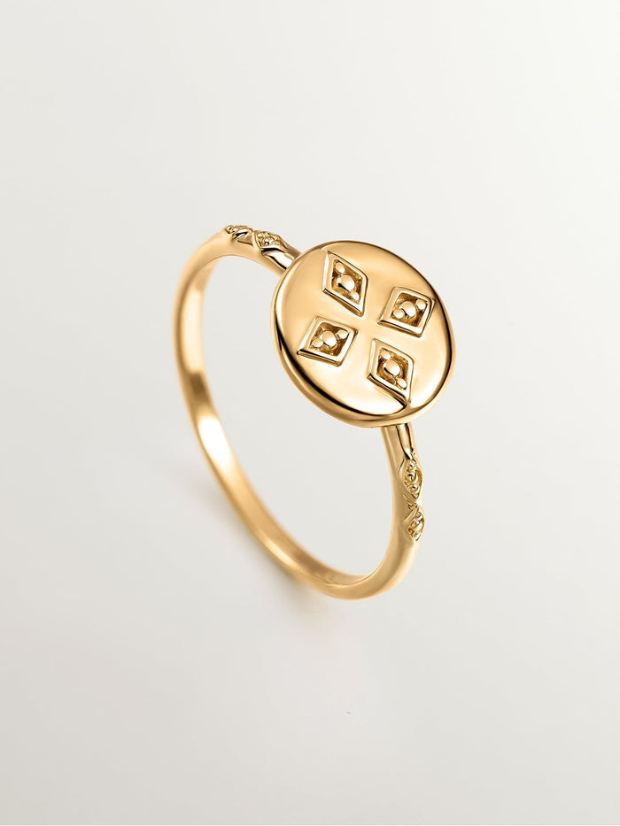 Anillo medalla pequeño plata recubierta oro