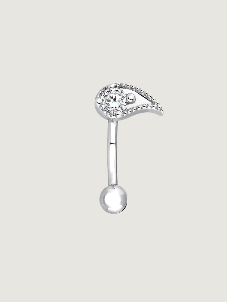 Pendiente individual de oro blanco de 9K con diamante y forma de gota