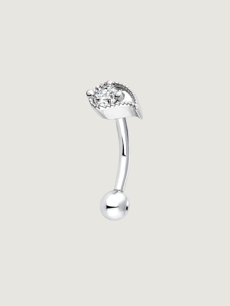 Pendiente individual de oro blanco de 9K con diamante y forma de gota