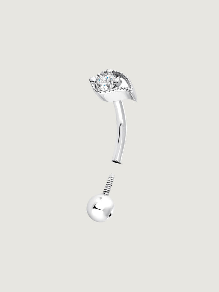 Pendiente individual de oro blanco de 9K con diamante y forma de gota