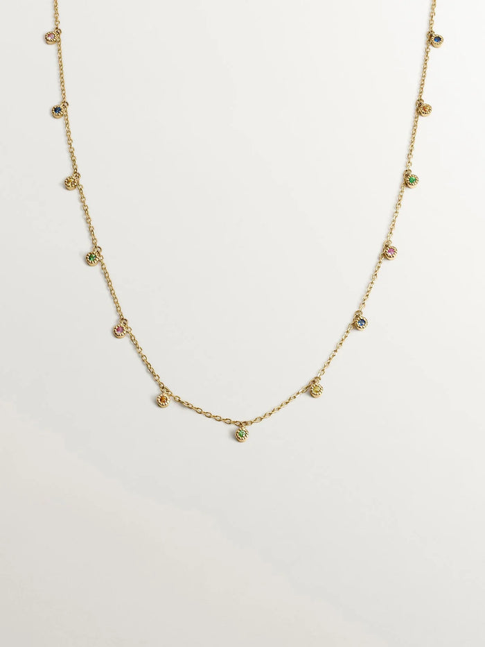 Collar de oro amarillo de 18K con tsavoritas y zafiros multicolor