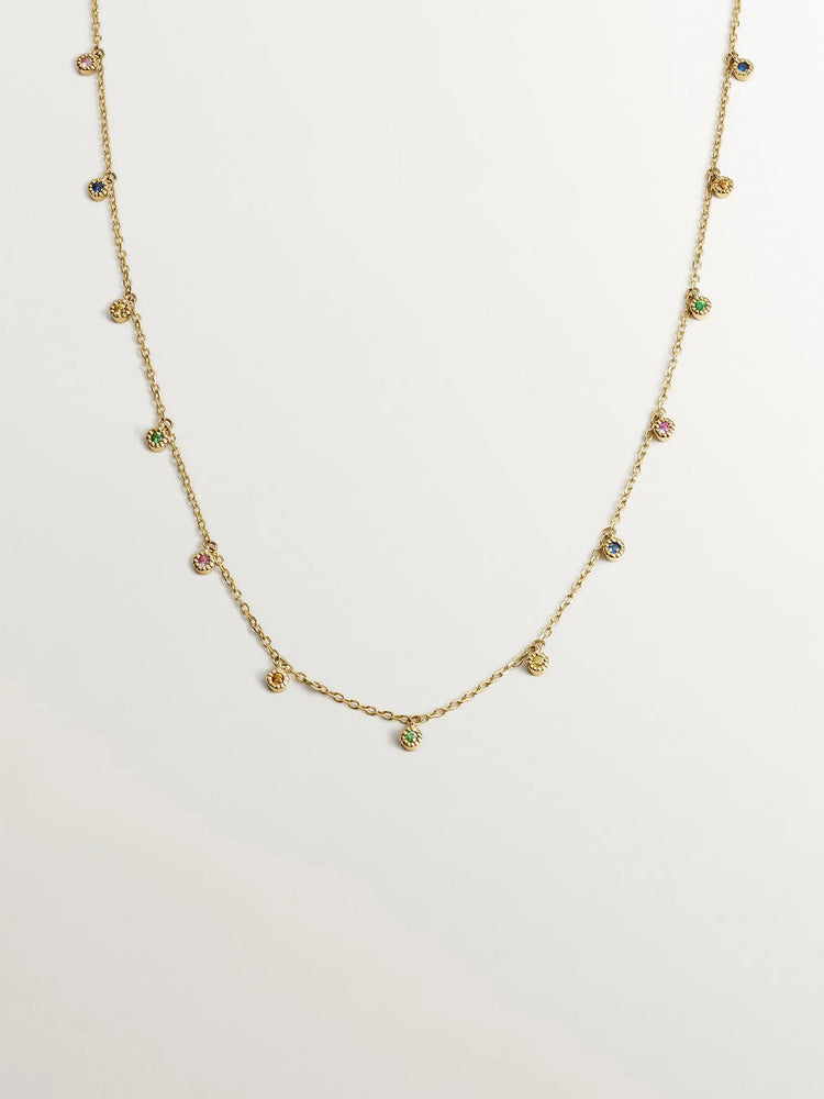 Collar de oro amarillo de 18K con tsavoritas y zafiros multicolor