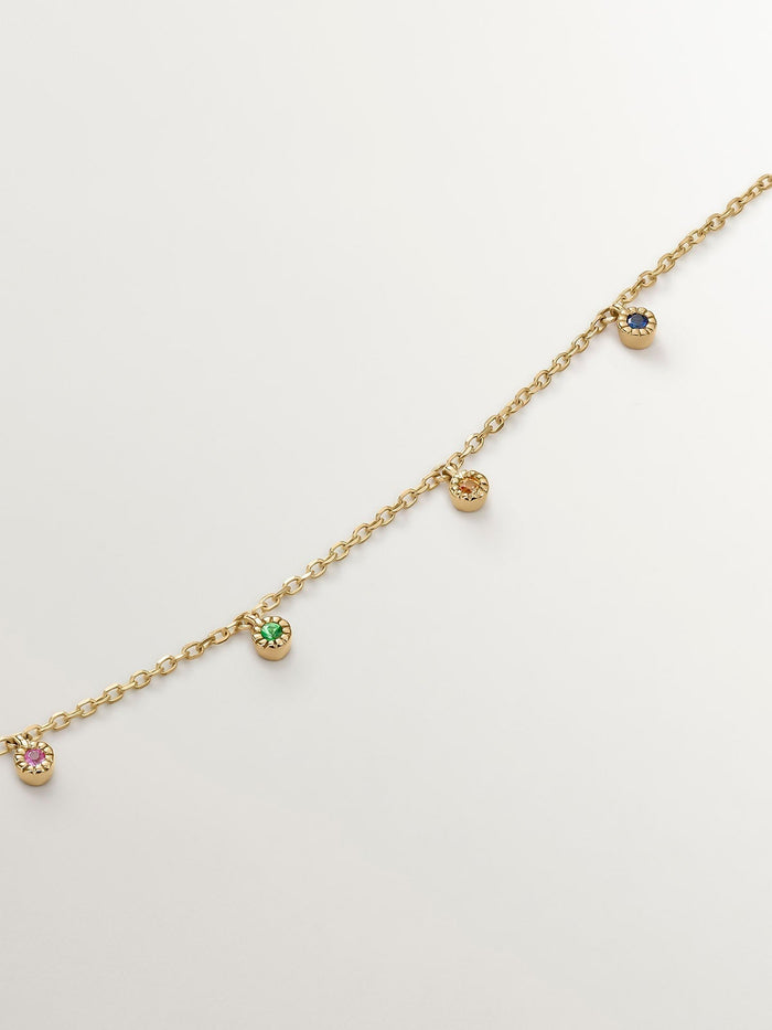 Collar de oro amarillo de 9K con tsavoritas y zafiros multicolor