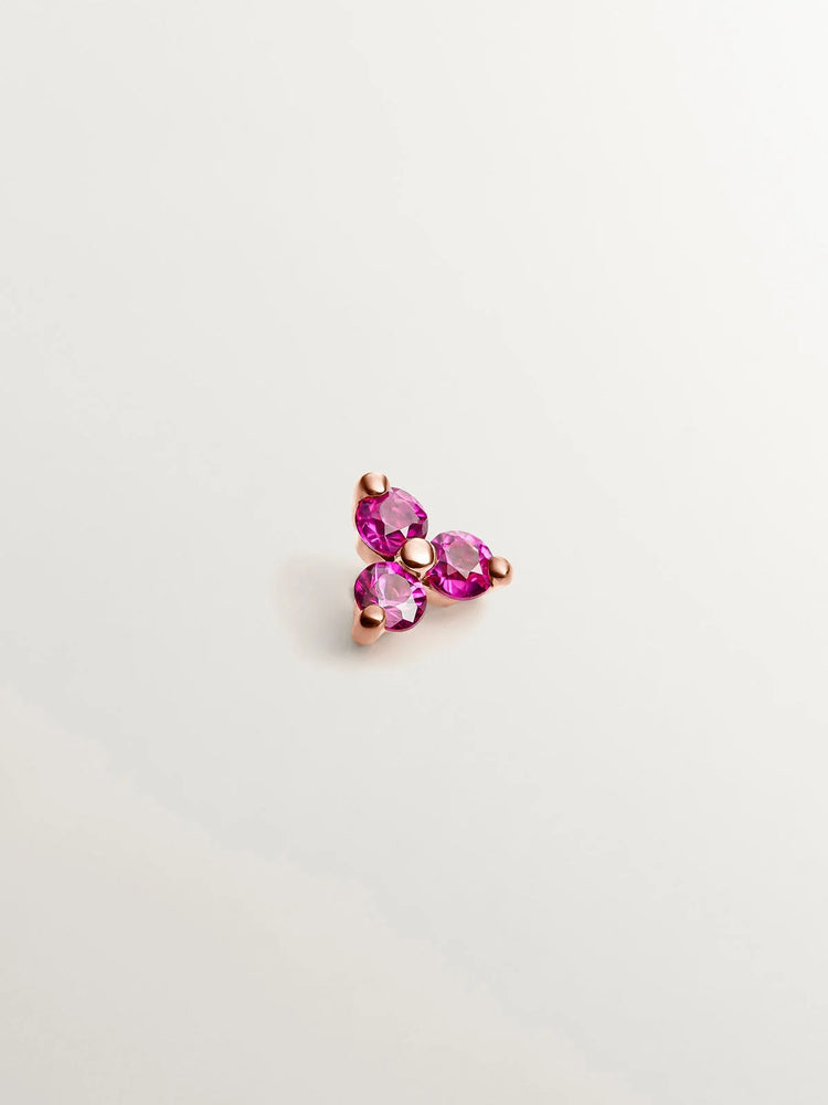 Pendiente individual de oro rosa de 18K con rubíes
