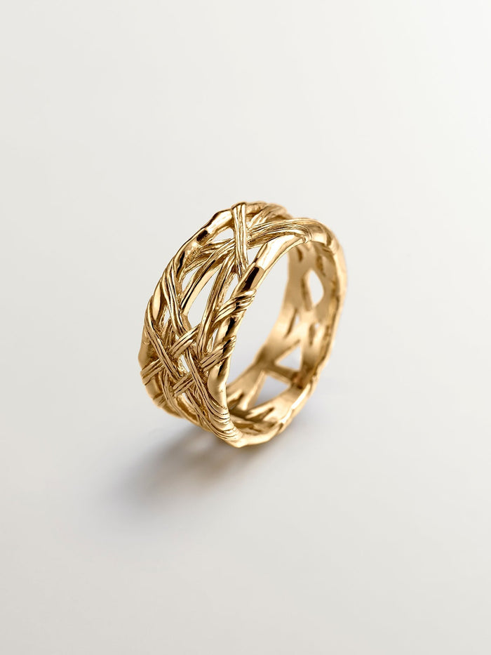Anillo pequeño mimbre plata recubierta oro