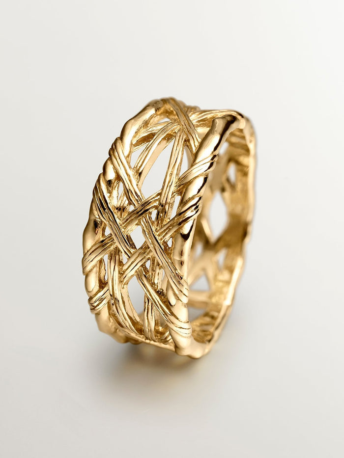 Anillo pequeño mimbre plata recubierta oro