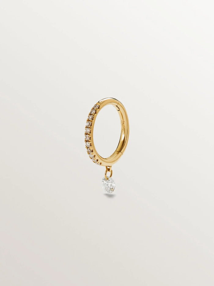 Pendiente individual de aro pequeño de oro amarillo de 18K con diamantes