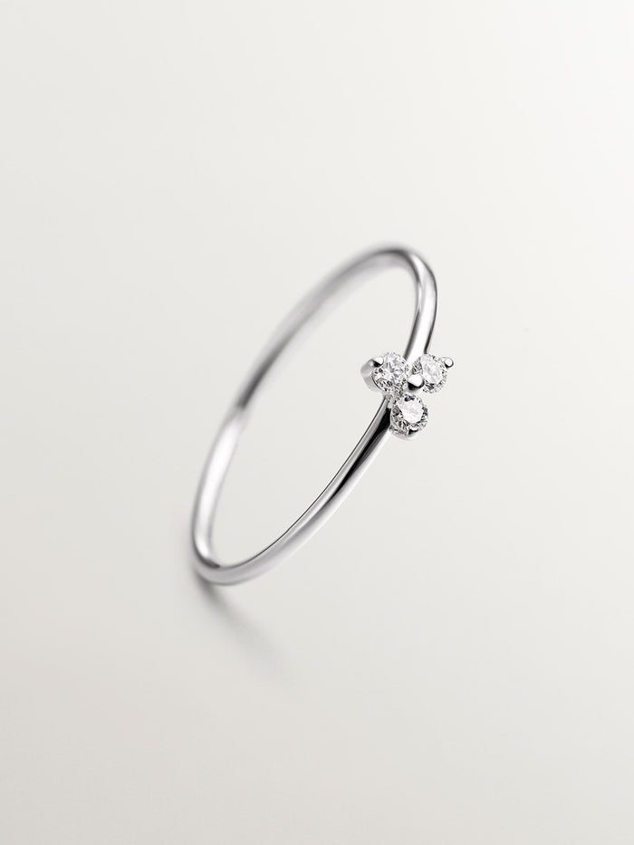 Anillo trébol diamantes 0,075 ct oro blanco