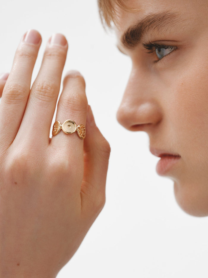 Anillo étnico círculos plata recubierta oro