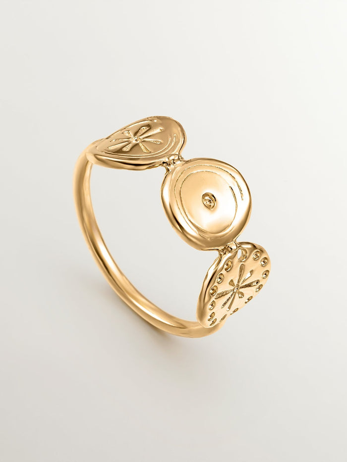 Anillo étnico círculos plata recubierta oro