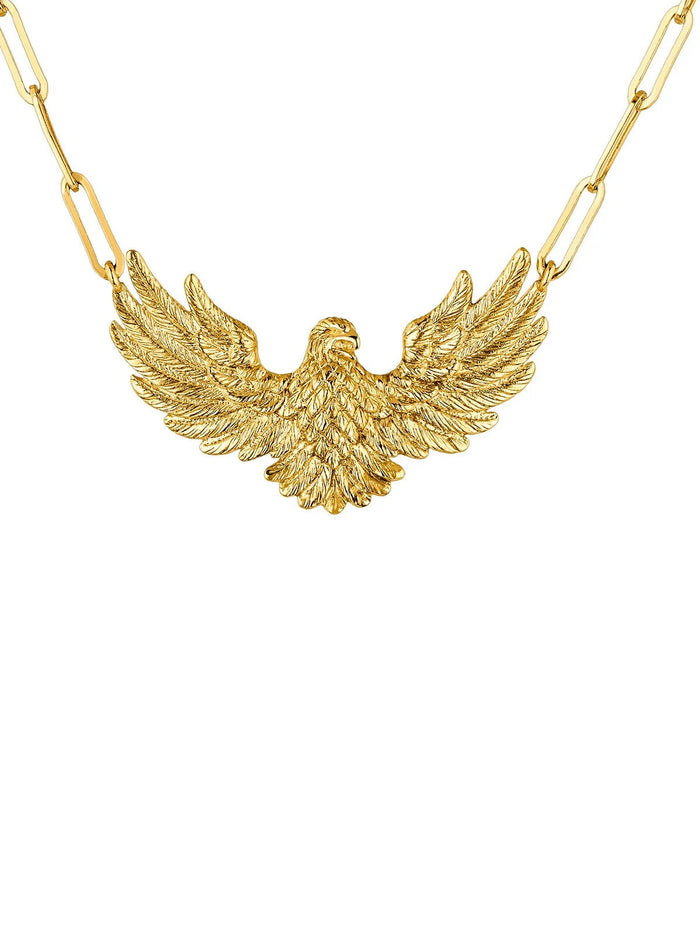 Collar eslabones de plata 925 bañada en oro amarillo de 18K con águila