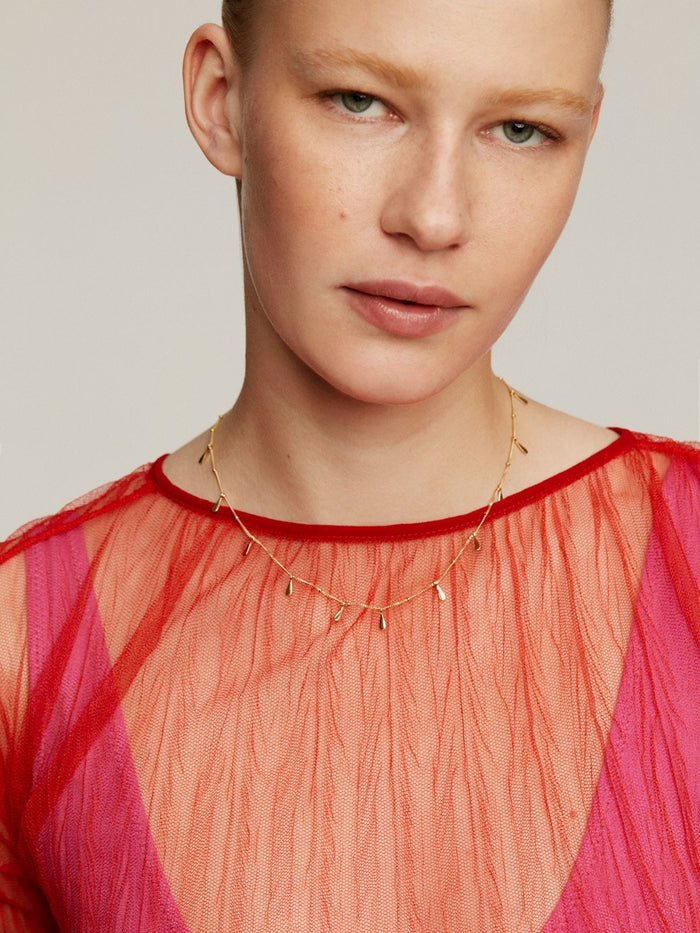 Collar de plata 925 bañada en oro amarillo de 18K con lágrimas