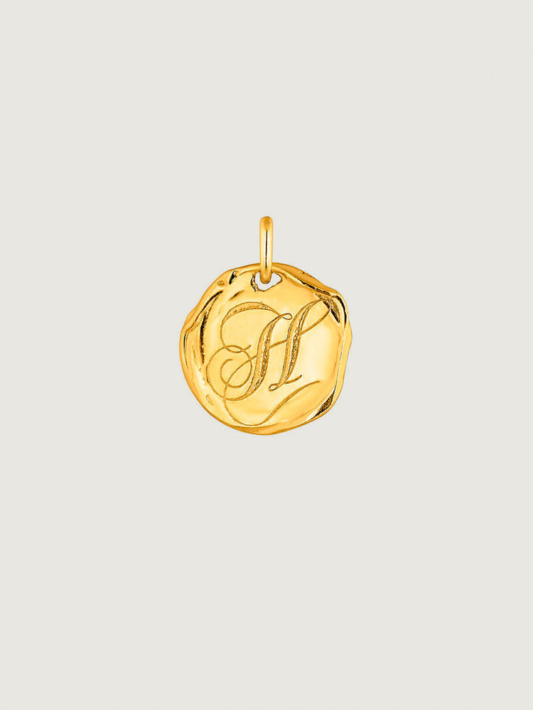 Charm medalla inicial H artesanal plata recubierta oro