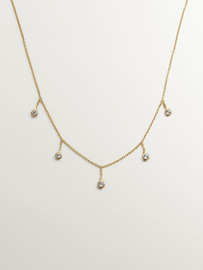 Collar de plata 925 bañada en oro amarillo de 18K con topacios blancos
