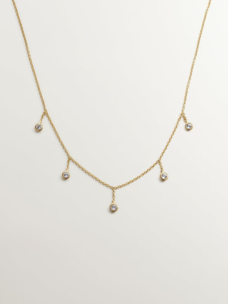 Collar de plata 925 bañada en oro amarillo de 18K con topacios blancos