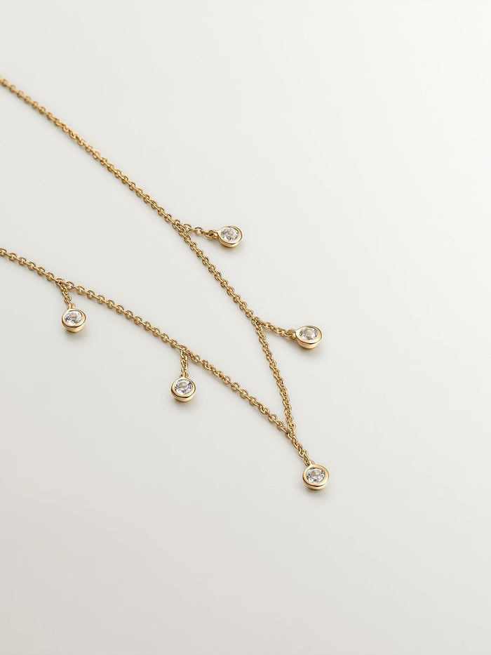 Collar de plata 925 bañada en oro amarillo de 18K con topacios blancos