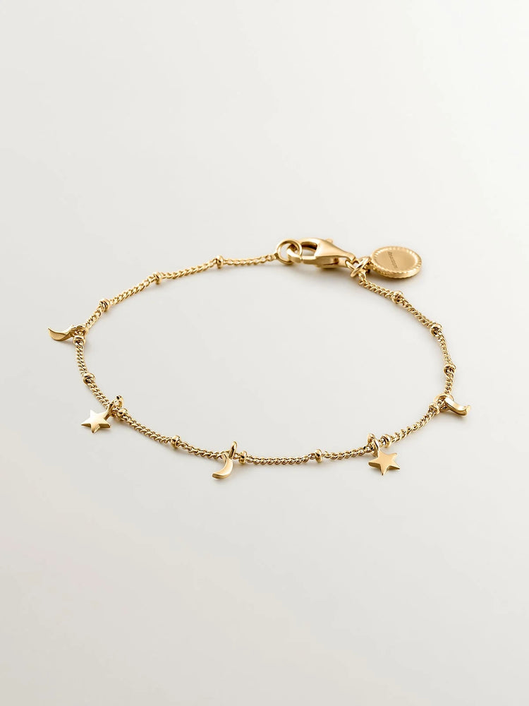 Pulsera de plata 925 bañada en oro amarillo de 18K con lunas y estrellas