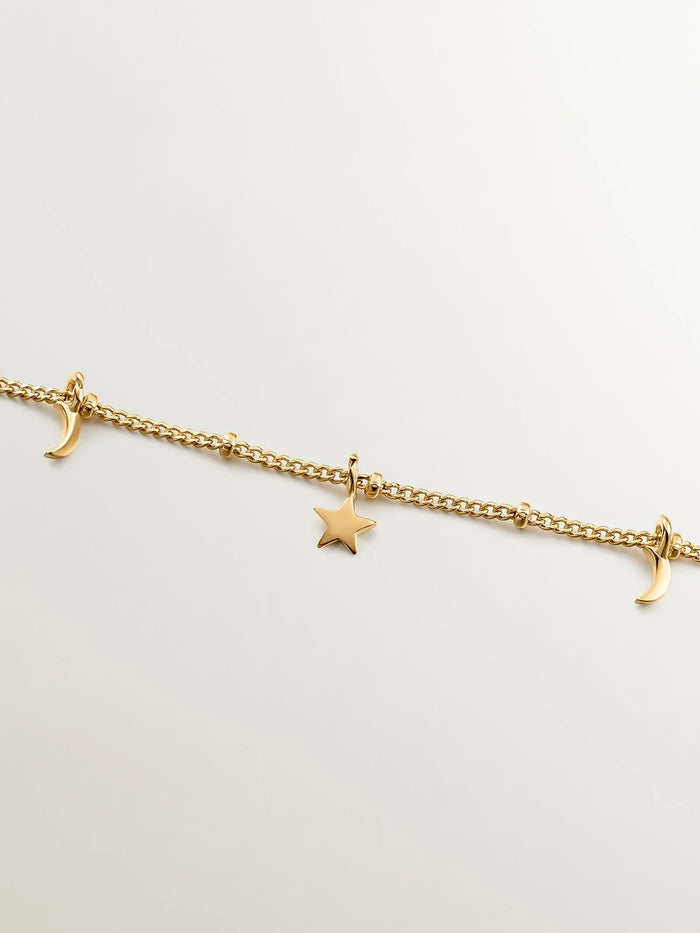 Pulsera de plata 925 bañada en oro amarillo de 18K con lunas y estrellas