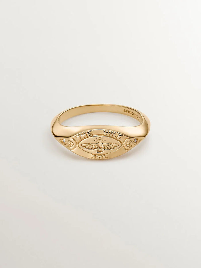 anillo sello águila de plata bañada en oro de 18kt