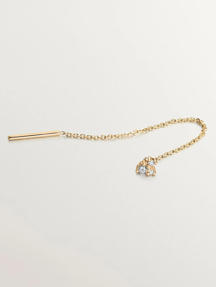 Pendiente individual de oro amarillo de 18K con cadena y diamantes