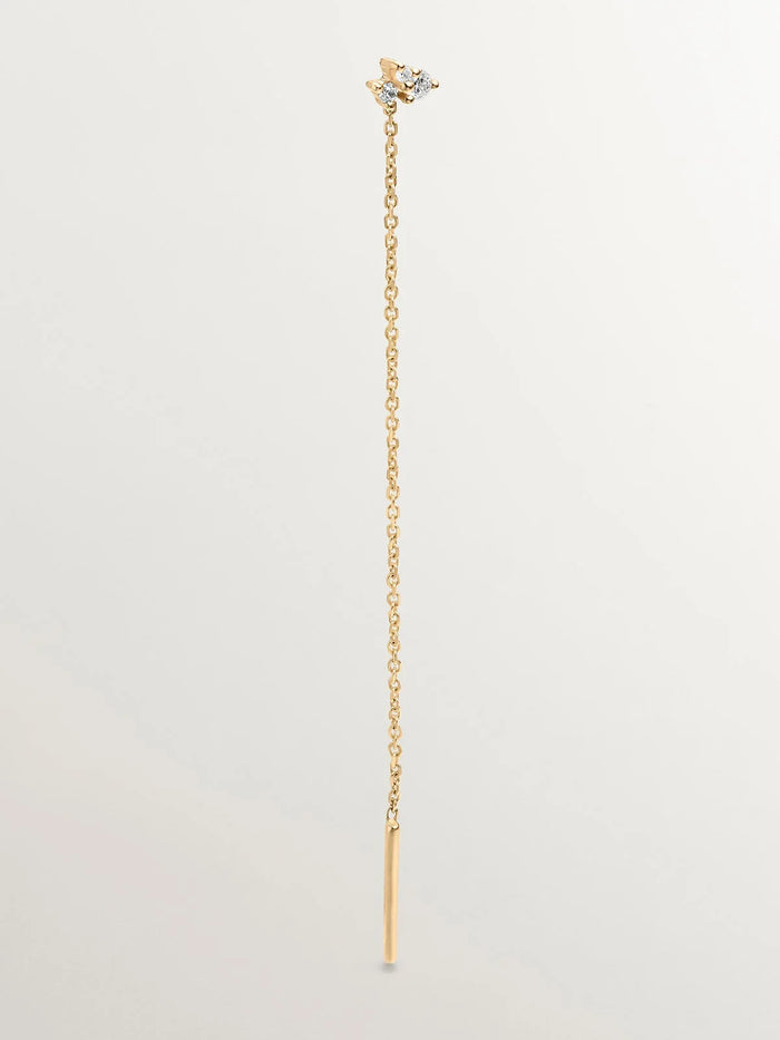 Pendiente individual de oro amarillo de 18K con cadena y diamantes