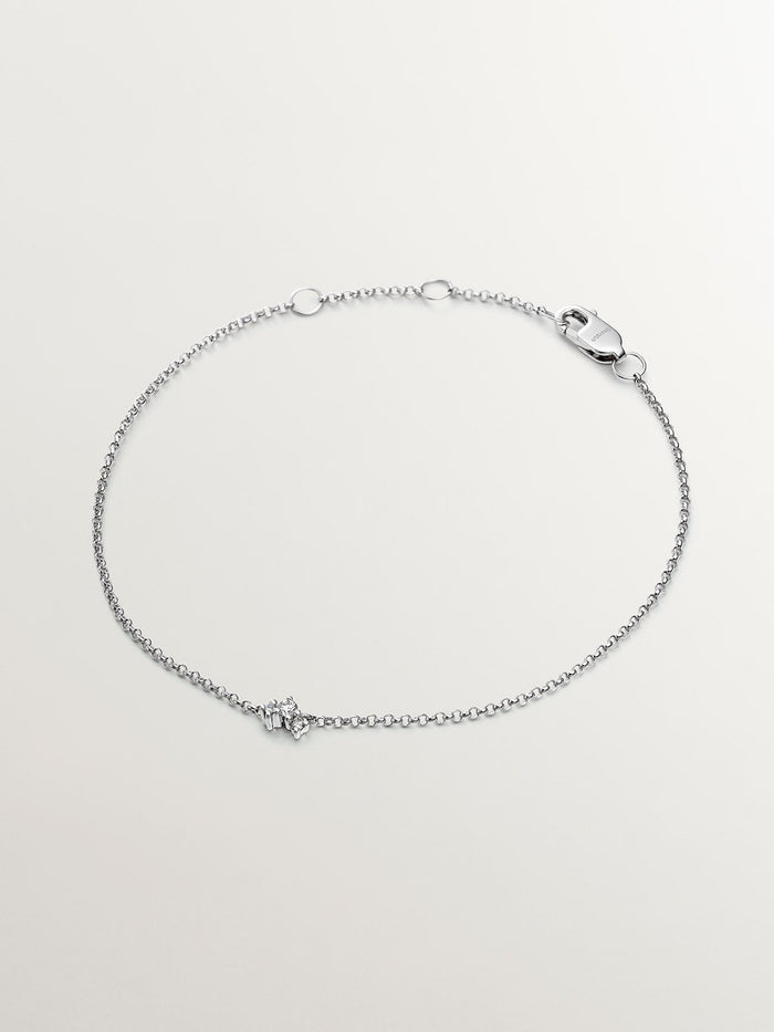 Pulsera de eslabones rolo de oro blanco de 9K con 3 diamantes