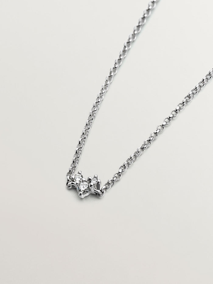 Pulsera de eslabones rolo de oro blanco de 9K con 3 diamantes