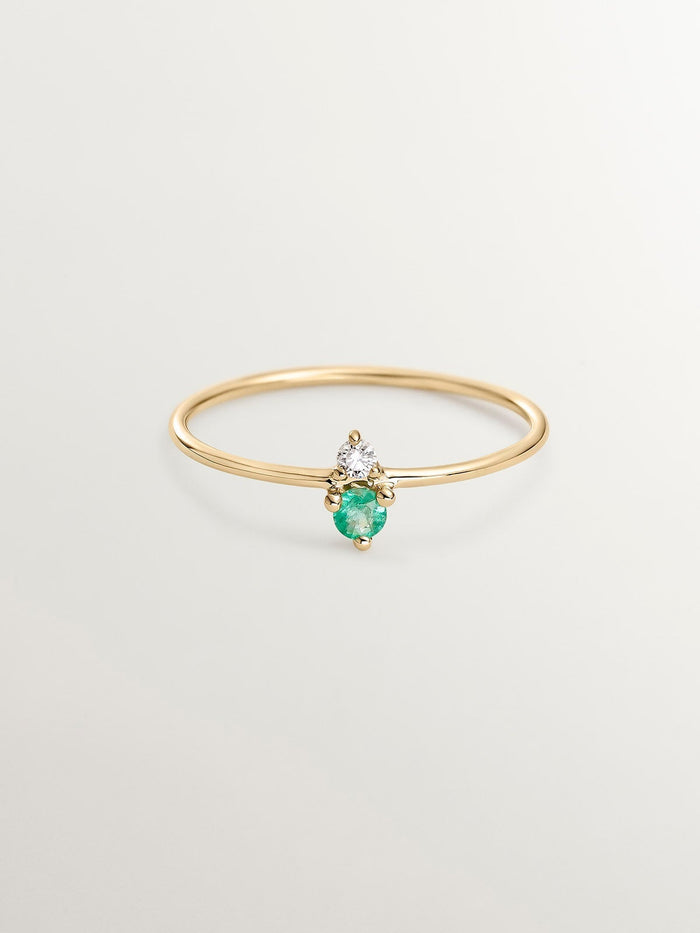 Anillo de oro amarillo de 9K con esmeralda y diamante