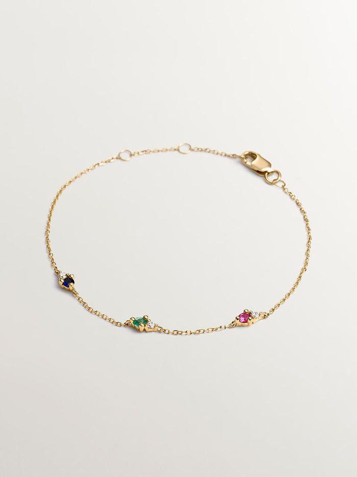 Pulsera de oro amarillo de 9kt con piedras multicolor y diamantes