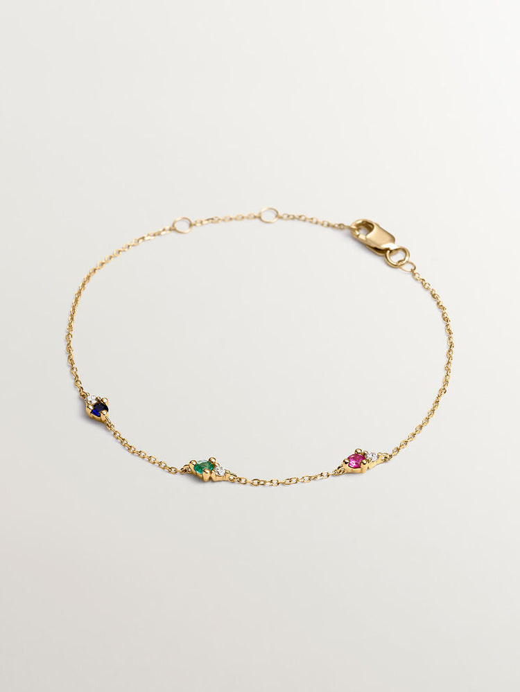 Pulsera de oro amarillo de 9kt con piedras multicolor y diamantes