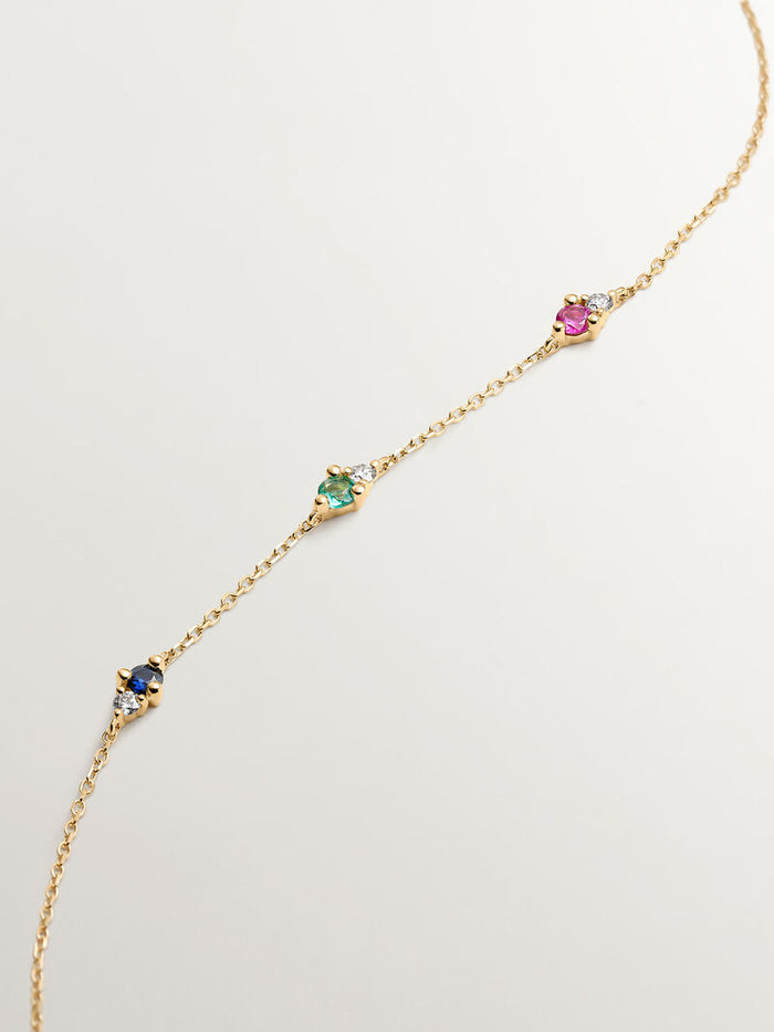 Pulsera de oro amarillo de 9kt con piedras multicolor y diamantes