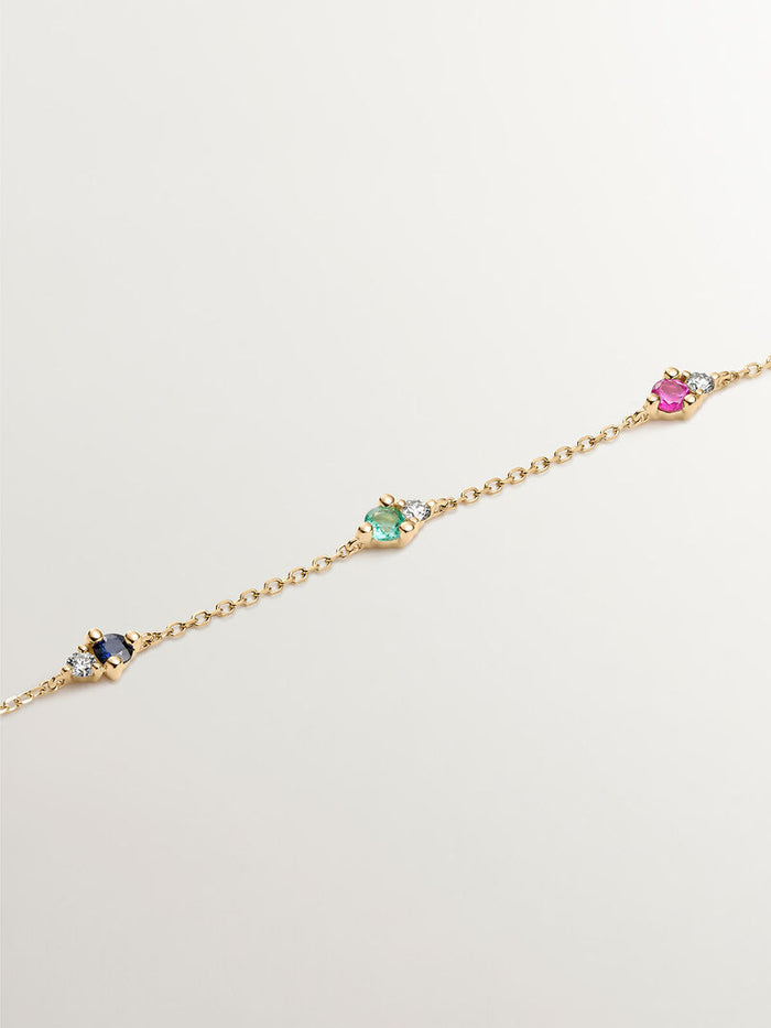 Pulsera de oro amarillo de 9kt con piedras multicolor y diamantes