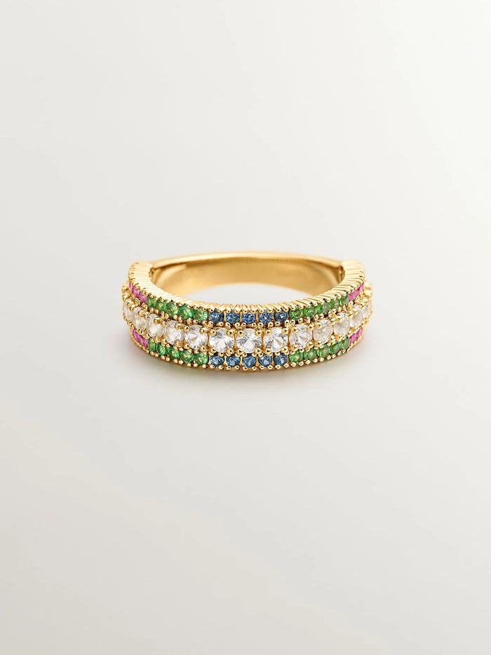Anillo de plata 925 bañada en oro amarillo de 18K con tsavoritas, topacios y zafiros multicolor