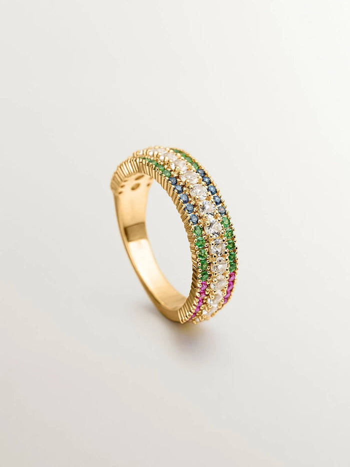 Anillo de plata 925 bañada en oro amarillo de 18K con tsavoritas, topacios y zafiros multicolor