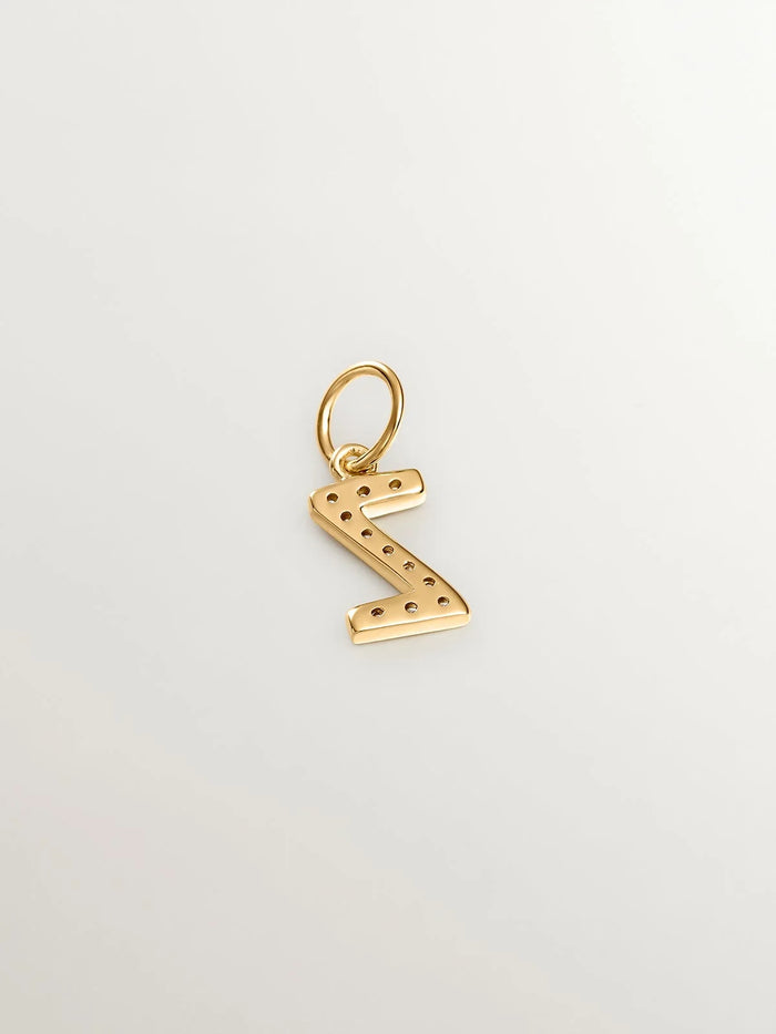 Charm de plata 925 bañada en oro amarillo de 18K y topacios blancos inicial Z