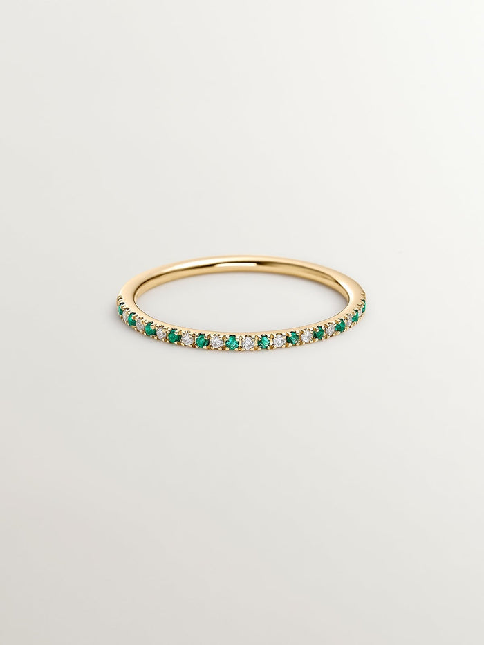 Anillo de oro amarillo de 9K con esmeraldas y diamantes