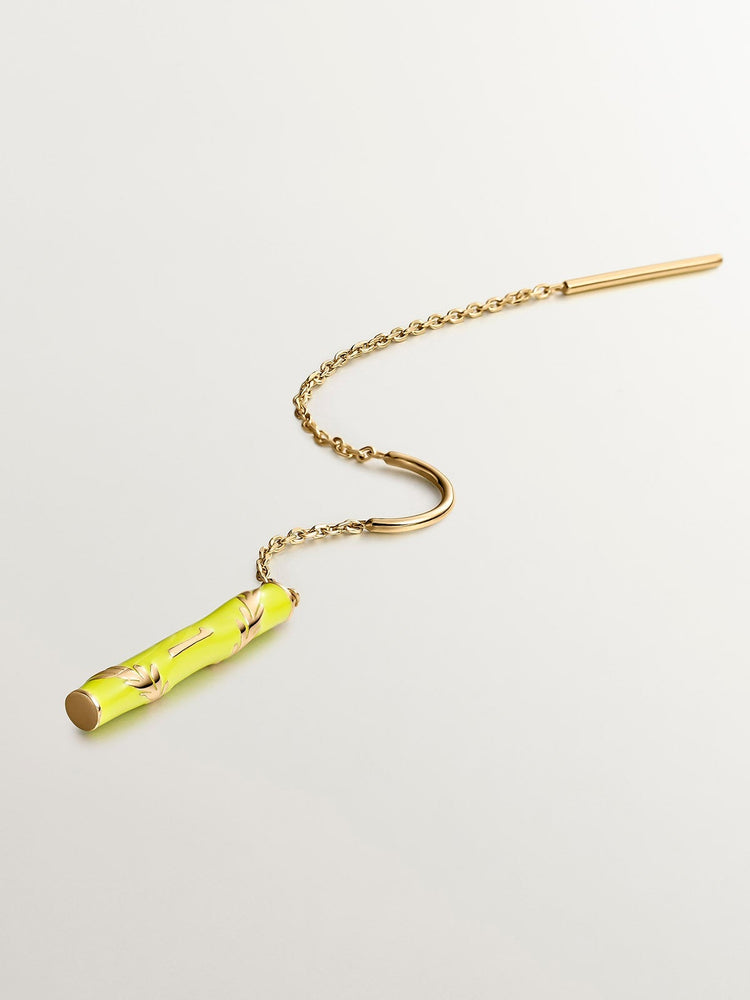 Pendiente individual de plata 925 bañada en oro amarillo de 18K con esmalte verde y número 1