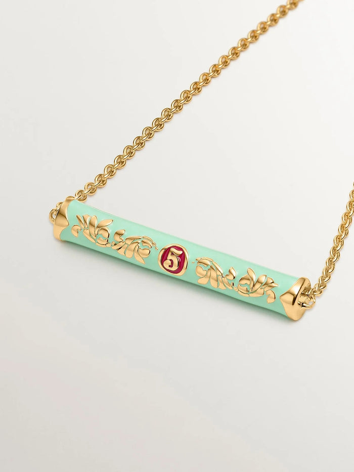 Pulsera de plata 925 bañada en oro amarillo de 18K con esmalte de colores y número cinco