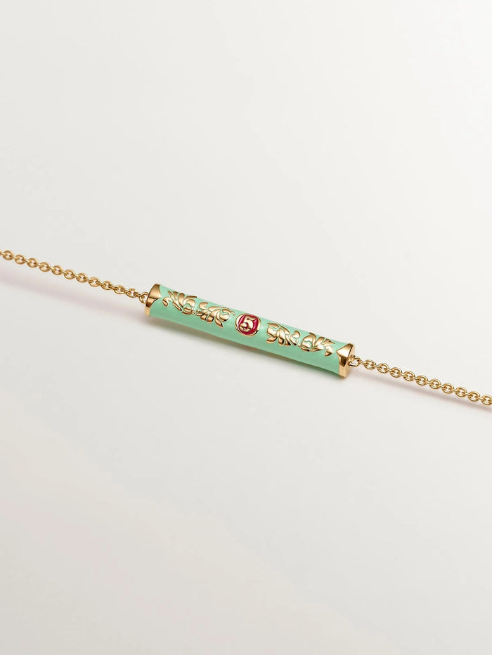 Pulsera de plata 925 bañada en oro amarillo de 18K con esmalte de colores y número cinco