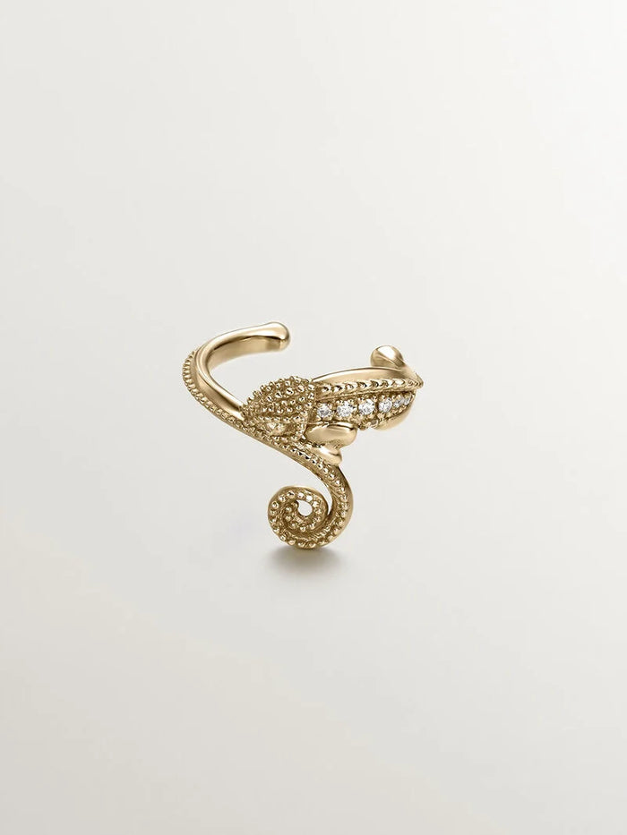 Pendiente ear cuff camaleón de oro amarillo de 18kt con diamantes