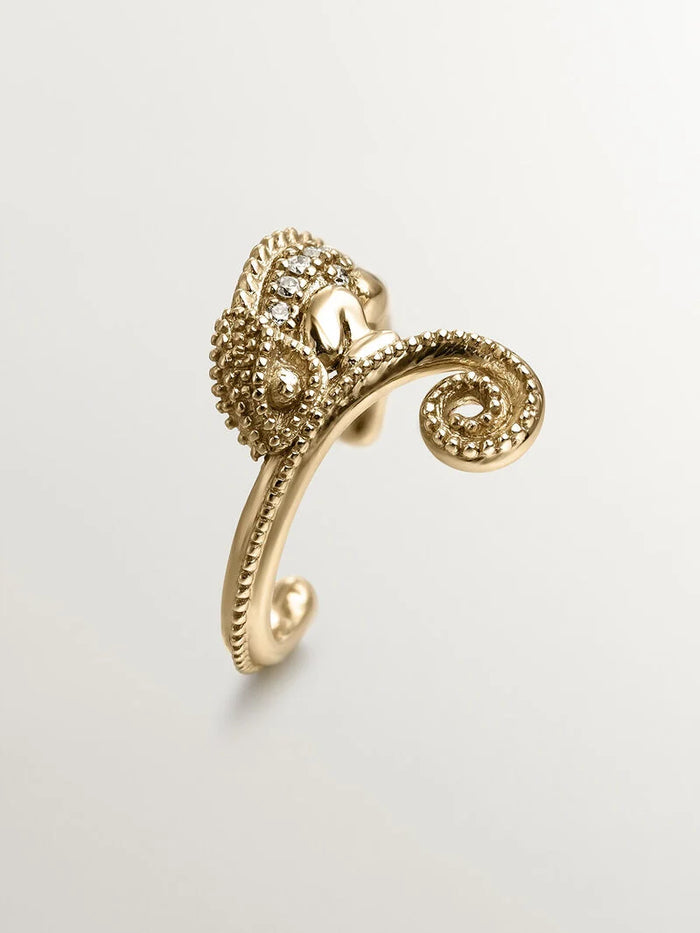 Pendiente ear cuff camaleón de oro amarillo de 18kt con diamantes