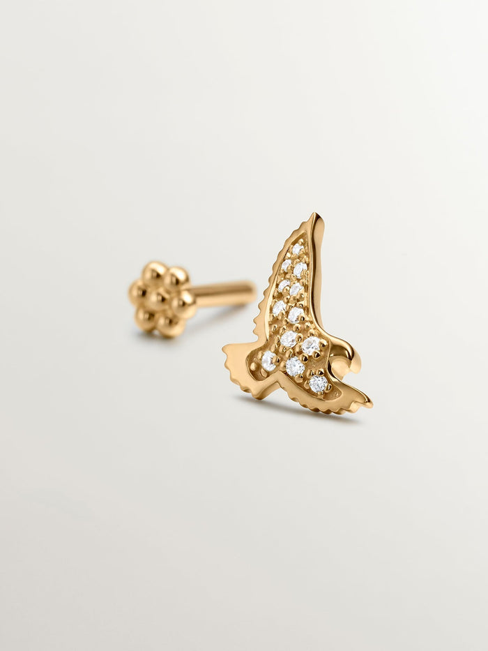 Pendiente individual de oro amarillo de 18K con forma de águila y diamantes