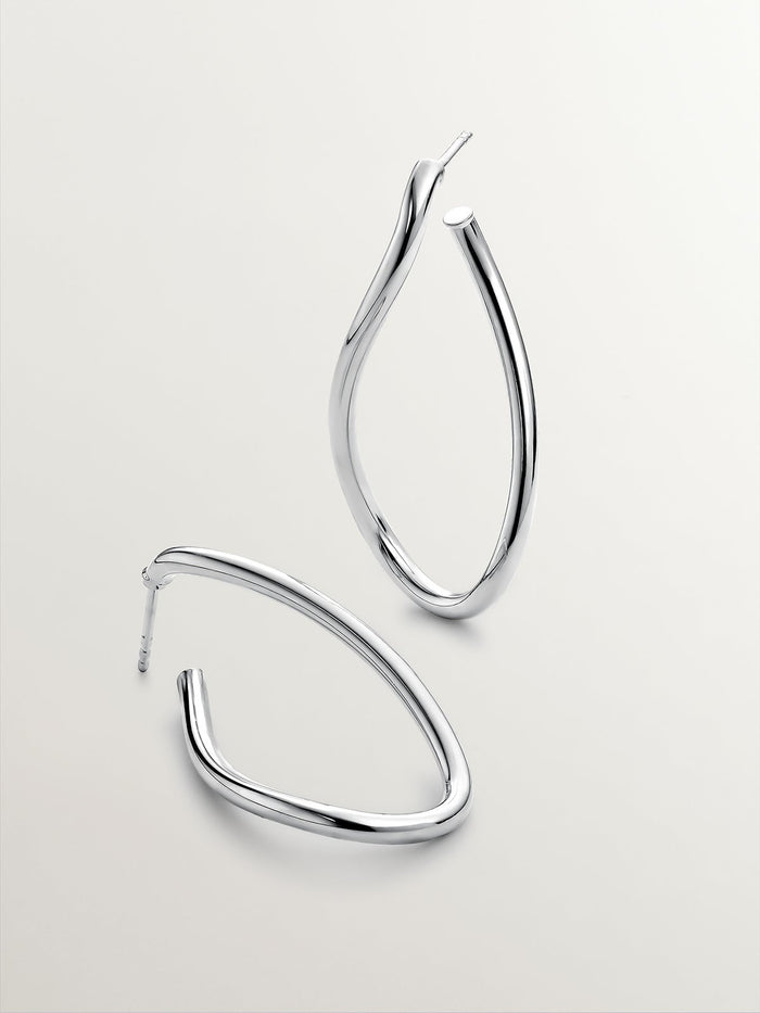 Pendientes de aro ondulados grandes de plata 925