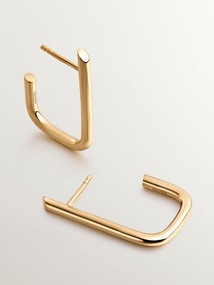 Pendientes de aro grande rectangulares de plata bañada en oro amarillo de 18kt