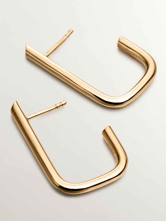 Pendientes de aro grande rectangulares de plata bañada en oro amarillo de 18kt