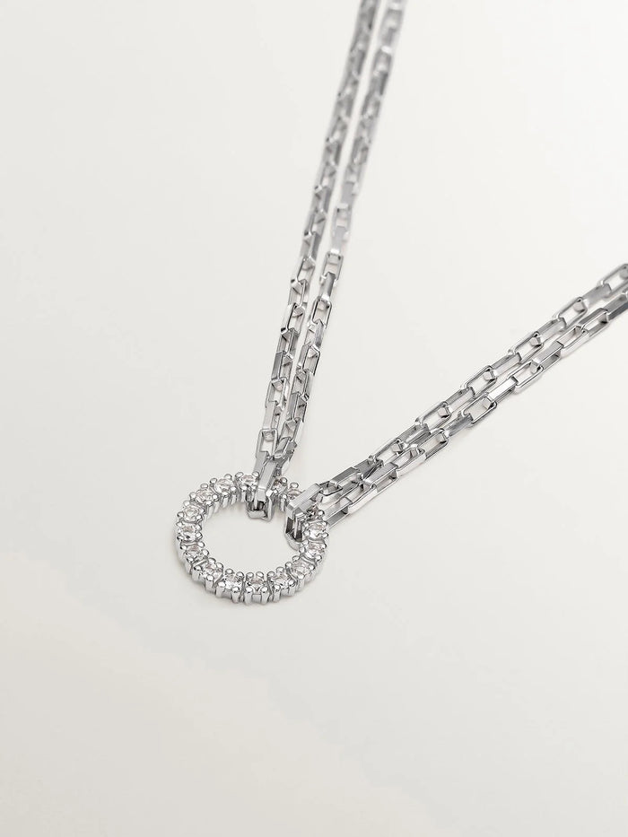Pulsera de eslabones forza de plata 925 con aro de topacios blancos