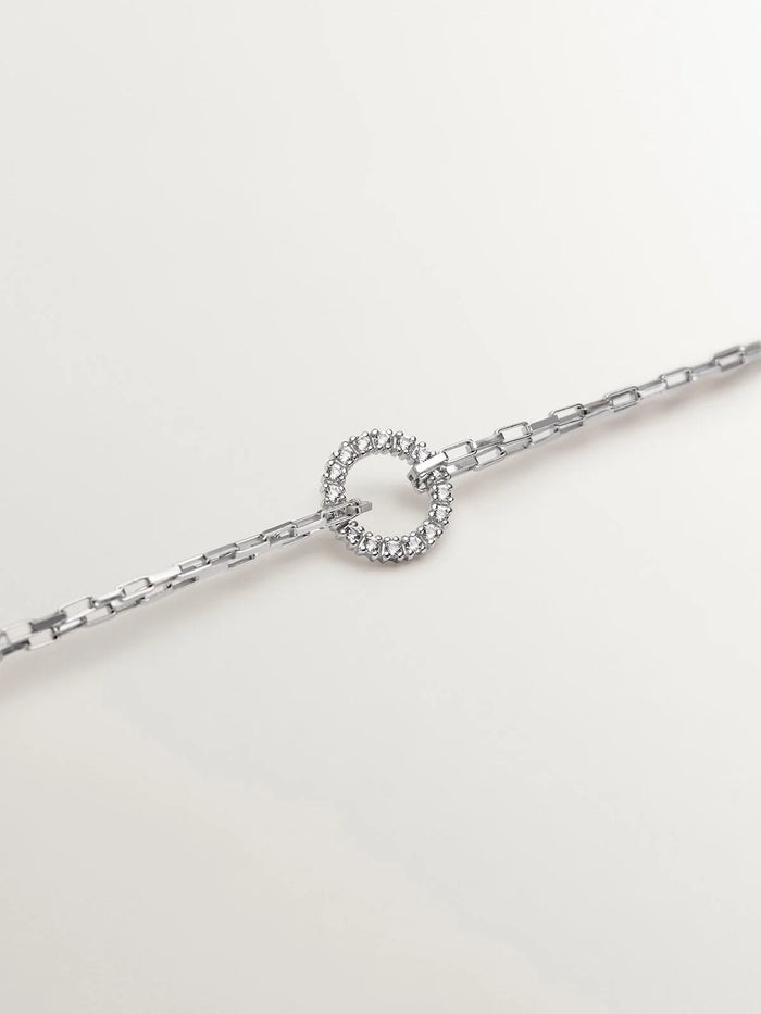 Pulsera de eslabones forza de plata 925 con aro de topacios blancos