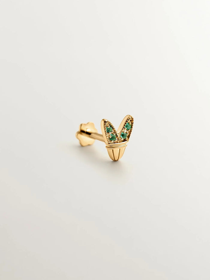 Piercing de oro amarillo de 18K con esmeraldas y forma de alas
