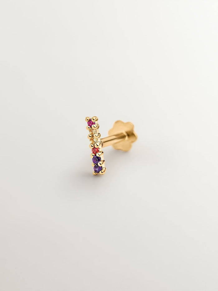 Piercing línea de oro amarillo de 18K con amatista, rubí y zafiros multicolor