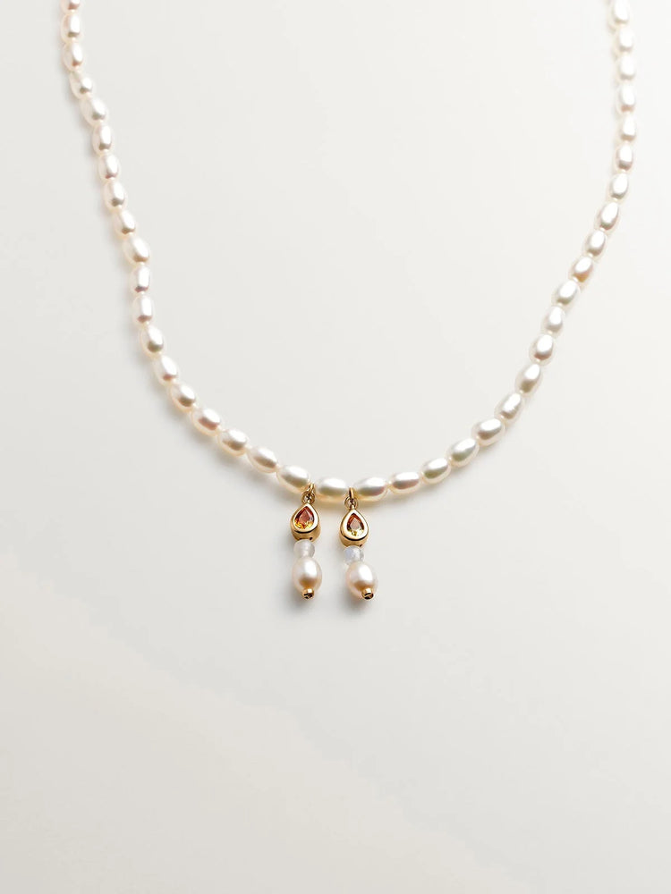 Collar de plata 925 bañada en oro amarillo de 18K con perlas, zafiros y piedras luna
